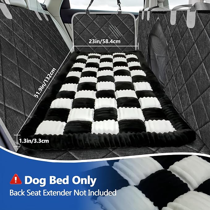 Thickened Dog Bed for Car Back Seat, Upgraded Bottom Non-Slip, Fits Hard Bottom car seat Cover for Dogs, Premium Mixed Color, Dog Car Seat Cover (Black-White)