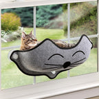 K&H Cat Window Perch Bed, EZ Mount Kitty Face, 27x11x6in, Gray | Sturdy Cat Window Hammock with Strong Suction Cups, Washable Sleeping Pad, Fits 30in W X 15in H Glass Spaces
