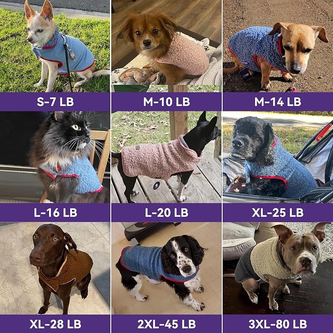 cyeollo 3XL Dog Coat, Fleece Sherpa Winter Sweater Coats, Turtleneck Dog Jacket Vest for Large Dogs with Leash Hole, Soft Reversible Pet Coats for Cold Weather, Buffalo Plaid XXXL