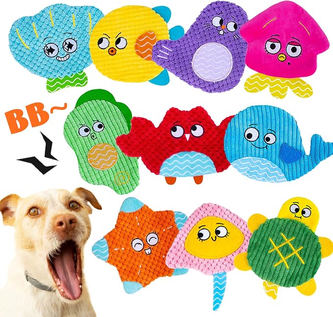Squeaky No Stuffing Dog Toys 10 Pcs,Crinkle Dog Toys for Small Medium Breed | Bulk Puppy Toys Durable Plush Small Dog Toys,Animal Stuffless Pet Toys,Interactive Puppy Teething Chew Toys for Entertaining