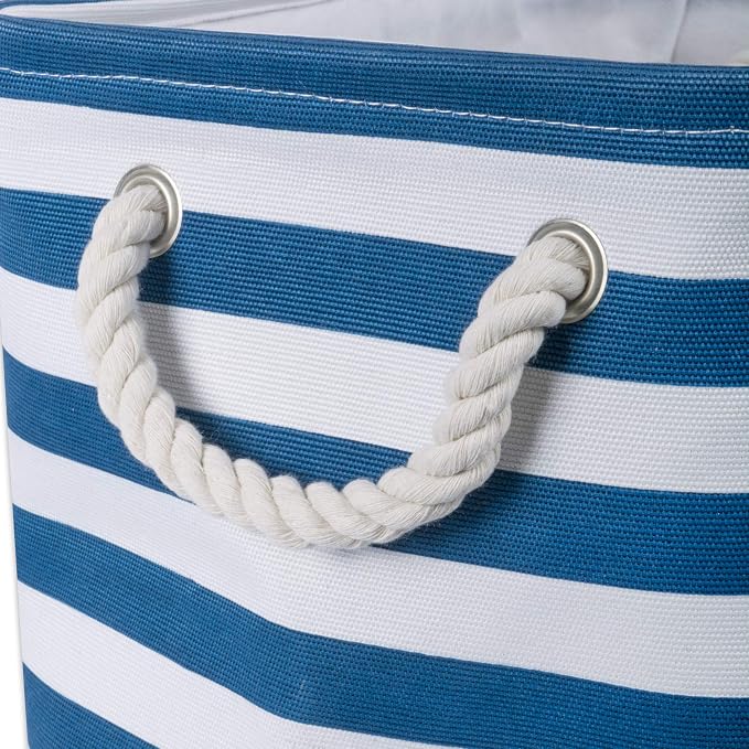 Bone Dry Pet Storage Collection Striped Paw Patch Bin, Large Rectangle, Navy