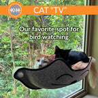 K&H Cat Window Perch Bed, EZ Mount Kitty Face, 27x11x6in, Gray | Sturdy Cat Window Hammock with Strong Suction Cups, Washable Sleeping Pad, Fits 30in W X 15in H Glass Spaces