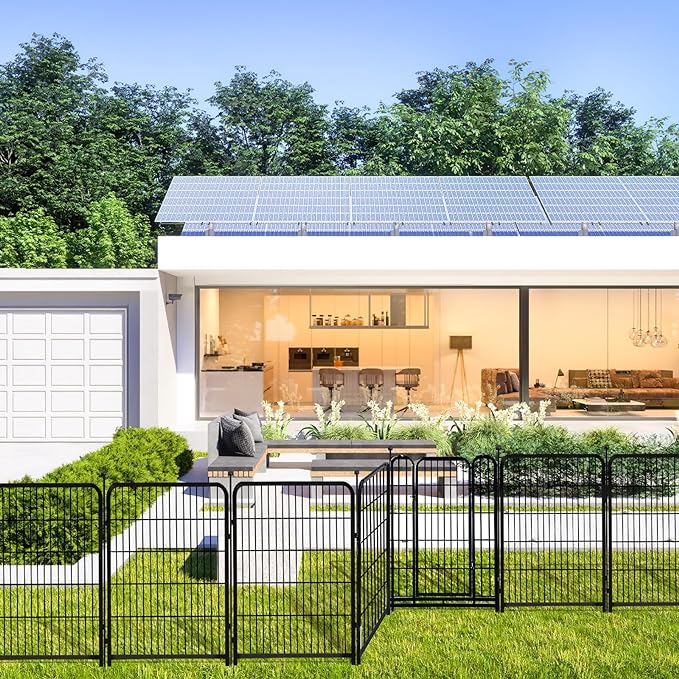 Getlay 36 in(H) Garden Fence, Wide Gate Low Threshold, 10 Panels Total 22.1 Ft(L) Heavy Duty Iron Animal Barrier Fence for Yard,Suitable for Indoor Or Outdoor Dog Fencing,Garden Border Fence