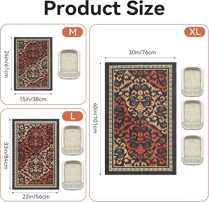 Cat Litter Mat,40"x30" High-Density PVC Cat Litters Trapping Mat, Waterproof & Non-Slip Backing, Litter Box Catcher, Soft on Kitty Paws, Easy Washable Pet Supplies Brown-Green