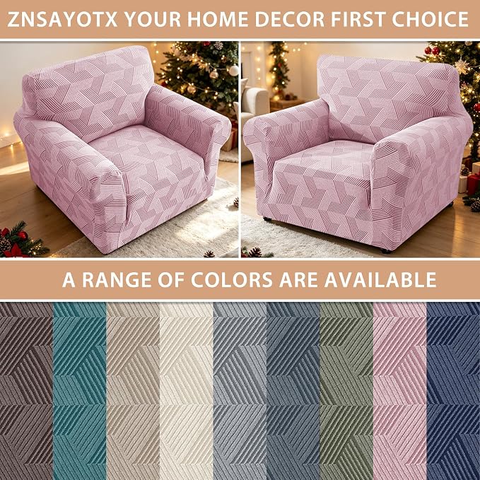 ZNSAYOTX Stretch Armchair Covers for, 1-Piece Chair Slipcovers for Living Room, Furniture Protector with Elastic Bottom for Dogs Cats Kids Geometrical Jacquard Fabric (Small, Dusty Pink)