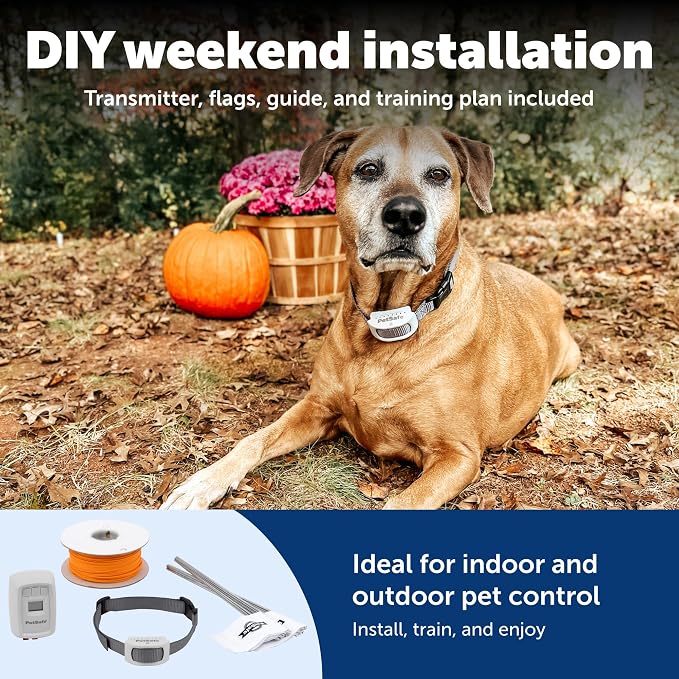 PetSafe Classic In-Ground Fence for Dogs & Cats, Up to 1/3 Acre | Tone, Vibration, and Static Correction, Expandable Up To 5 Acres Waterproof Rechargeable Collar, LCD Boundary Display, 5lb+