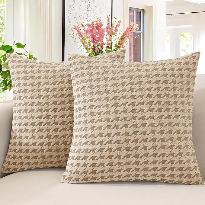 MAXIJIN Pack of 2 Throw Pillow Covers 18x18 Inch, Decorative Soft Couch Pillow Covers Square Accent Cushion Cover Farmhouse Pillow Cases for Sofa Bed Living Room Home Decor, Khaki