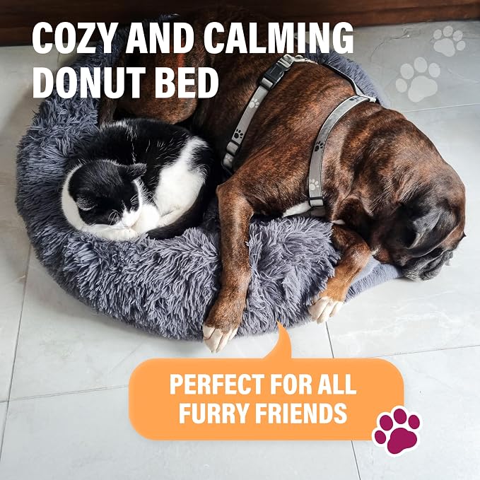 Active Pets Premium Small Donut Dog Bed, Fits Up to 45 lbs, Machine Washable Cushion, Plush Long Pile Faux Fur Fabric, Portable Pink Pet Bed Furniture for Puppies Adult Canines & Cats