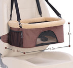ROODO Dog Car Booster Seat with Safety Leash and Foldable Metal Frame for Small Pets up to 20 lbs Height-Adjustable Portable Puppy/Cat Car Seats with Plush Thick Cushion Mesh Window(Khaki)