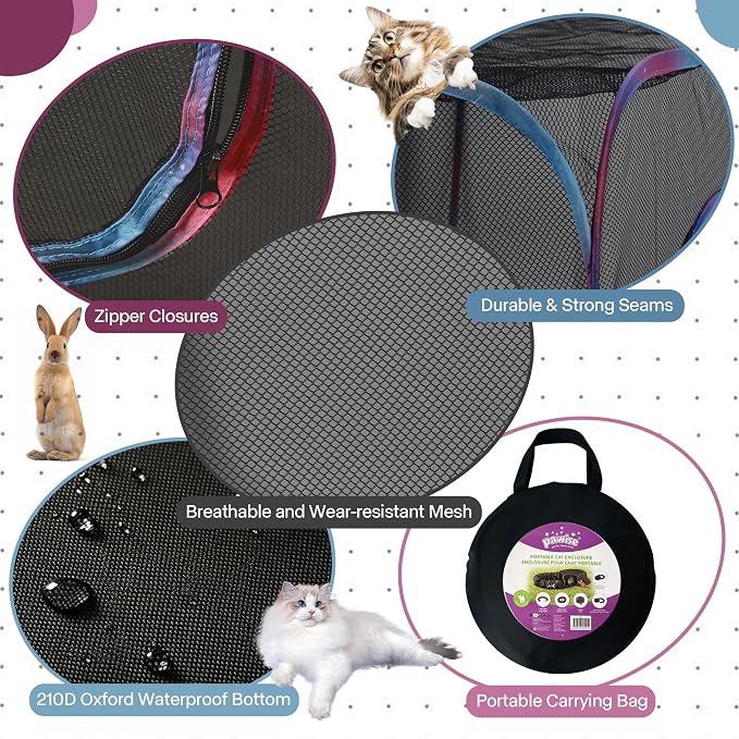 PAWISE Outdoor Cat Enclosure, Cat Tent and Tunnel, Pop Up,Storage Bag | Oxford, 46x46x18in tent, 122in tunnel, includes storage bag