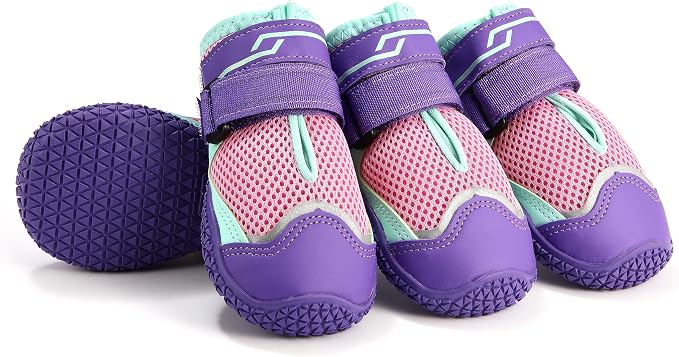 Dog Shoes for Hot Pavement Anti-Slip Dog Boots & Paw Protectors for Large Dogs Breathable Small Medium Large Dog Booties for Summer Hiking Outside Winter Snowy Day Dog Booties 4PCS