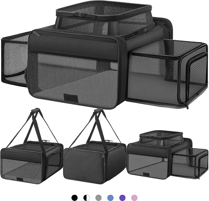 Top and 2 Sides Expandable Cat Carrier 18x13.5x9.5, TSA Airline Approved Dog Carriers for Small Dogs, Soft-Sided Pet Carrier with Self-Locking Zippers for Kitten,Rabbit, Puppy, Guinea Pig Black