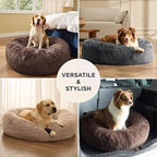 Bedsure SupportMax™ Calming Dog Bed Medium Size Dog Washable Pet Bed,30in | 420GSM Plush Fluffy Faux Fur Donut Round,Thick Supportive,Removable Cover,Anti-Slip,Anti-Anxiety,Up to 45 Lbs,Quiet Gray