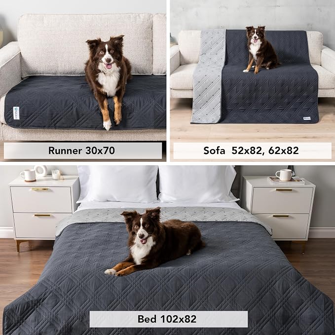 PetAmi Waterproof Couch Cover for Dog Non-Slip Bed Sofa Blanket, 52x82 Gray | Leakproof Furniture Protector for Pet Cat, Machine Washable Pee Proof Mat for Chair Car Seat, Durable & Anti Slip Backing
