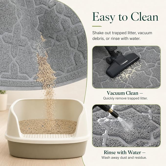 Yimobra Cat Litter Mat, Easy Clean Trapping PVC Mat with Waterproof Backing and Non Slip Bottom, Scatter Control Pad for Litter Box, 24"x20", Dark Grey