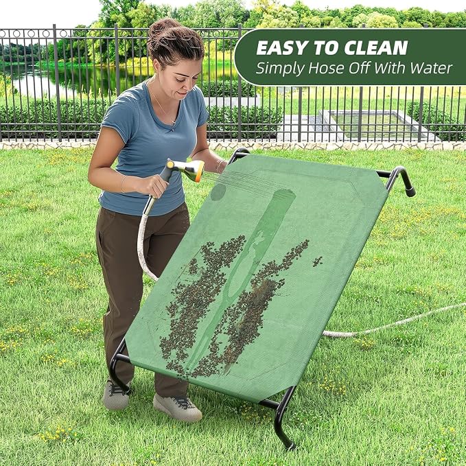 Simple Trending Raised Dog Bed for Large Dogs, Waterproof XL Dog Cot, Outdoor Cooling Elevated Pet Bed, 47.75" x 30.5", Green