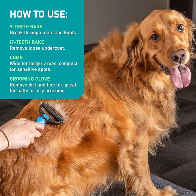 Maxpower Planet Dog Brush for Shedding, Dematting Grooming Tool, Large | Deshedding Undercoat Rake, Dual-Sided 9/17 Teeth, For Cats, Extra Wide, Non-Slip Handle, Gift for Pet Lovers
