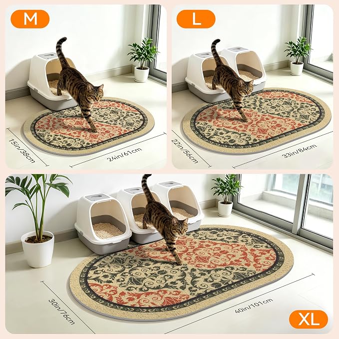 Cat Litter Mat, 33"x22" High Density PVC Litter Rug Trapping Mat, Non-Slip, Waterproof & Urine-Proof Litters Catcher Mats, Keep Floor Clean, Soft on Kitten Paws, Cat Essentials Brown-Green