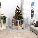 PUPETPO Freestanding Pet Gate for Dogs, Indoor Wooden Foldable Dog Gate for House, Extra Wide, Pet Fence for Stairs, Doorways, Halls, Support Feet Included, 120 Inch Wide, 6 Panels 32",Grey