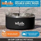 Master Pet Supply Stainless Steel Dog Bowls - 128 oz, Heavy Duty - Black Velvet, Double Wall Extra-Thick Insulated, Non-Slip Pet Water Bowl for Dogs, Cats & Pets, Anti Rust Metal, Dish Washer Safe