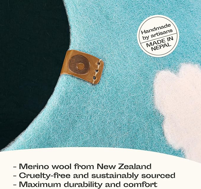 MEOWFIA Cat Cave – Premium Felt Cat Bed Enclosure for Indoor Cats, Handmade Merino Wool (Cloud Nap Blue, Medium)