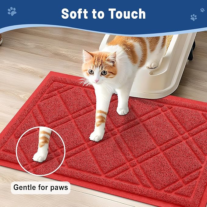 Smiry Cat Litter Box Mat 47x32, Non-Slip Water Resistant Litter Trapping Mat, Easy Clean Less Waste and Urine-Locking Cat Carpet for Indoor, Red