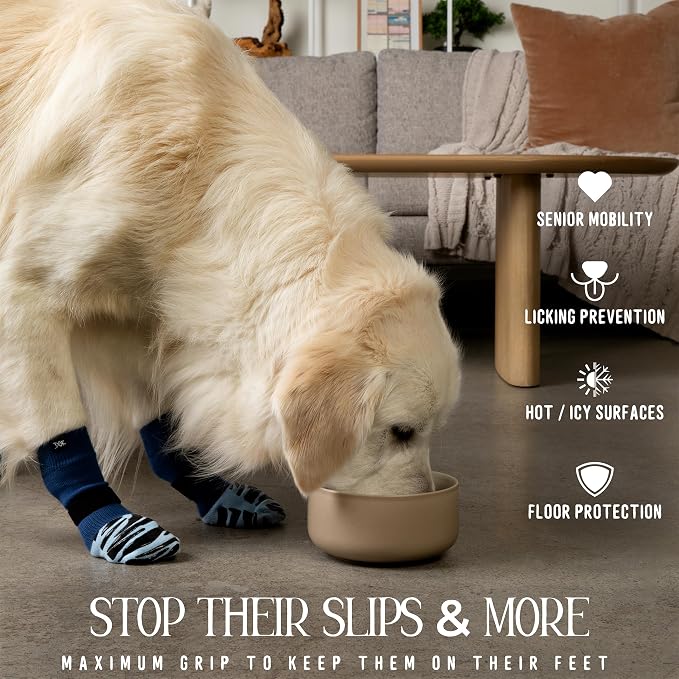 DOK TigerToes Premium Non-Slip Dog Socks for Hardwood Floors - Extra-Thick Grip that Works Even When Twisted - Prevents Licking, Slipping, and Great for Dog Paw Protection (Breezy Blue, Medium)