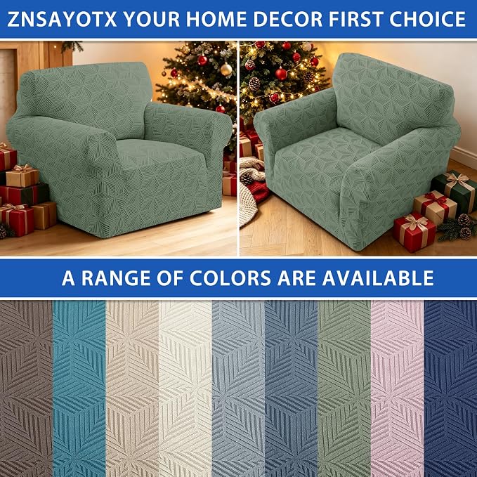 ZNSAYOTX Stretch Chair Cover, 1 Piece Couch Covers for 1 Seat Sofa, Jacquard Armchair Slipcovers with Elastic Bottom Thickened Furniture Protector for Dog Cat Pet (Small, Army Green)