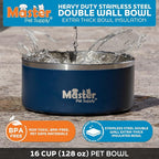 Master Pet Supply Stainless Steel Dog Bowls - 128 oz, Heavy Duty - Navy Blue, Double Wall Extra-Thick Insulated, Non-Slip Pet Water Bowl for Dogs, Cats & Pets, Anti Rust Metal, Dish Washer Safe