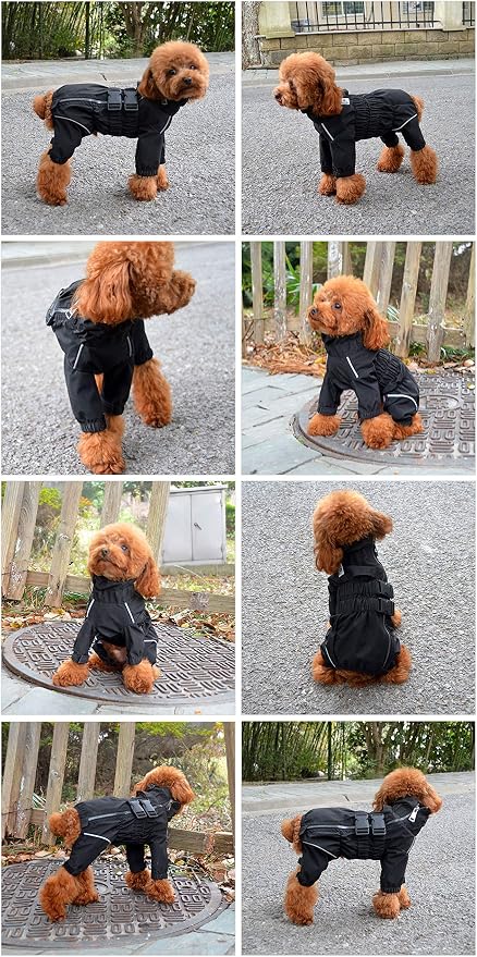 Lovelonglong Waterproof Dog Raincoat – 5-Leg Full Body Dog Rain Suit with Reflective Strips & Leash Opening, Outdoor Dog Jacket for Rainy Weather