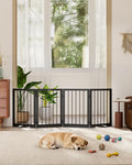 Free Standing Dog Gate Indoor, Foldable Dog Gate for Doorways Stairs | 4-Panel Freestanding Pet Gate with Support Feet for Stability, Folding Puppy Gate Easy to Move, Doggy Gate 72"x24", Black