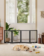 Free Standing Dog Gate Indoor, Foldable Dog Gate for Doorways Stairs | 4-Panel Freestanding Pet Gate with Support Feet for Stability, Folding Puppy Gate Easy to Move, Doggy Gate 72"x24", Black