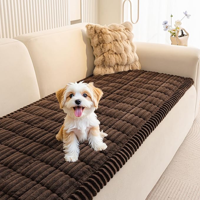 Couch Cover for Dogs, Washable Sofa Covers for 3 Cushion Couch | Non Slip Soft Furniture Protector Against Pet Hair & Scratch, Dog Mat for Couches, Pet Friendly, Chocolate, 27.6" x 70.9"