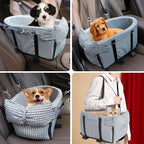 Center Console Dog Car Seat Dog Bed for Car Console Portable Armrest Booster Seat Carrier for Small Medium Dogs Anti-Collapse for Puppy Pet Up to 15 Lbs（Grid Black）