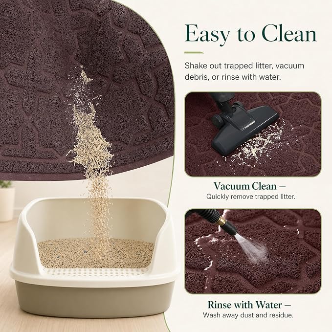 Yimobra Cat Litter Mat, Easy Clean Trapping PVC Mat, 47" x 36", Waterproof Backing, Non Slip Bottom, Scatter Control Pad for Litter Box, Dark Coffee