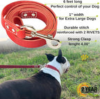 ADITYNA Red Leather Dog Leash for Large & Extra-Large Dogs, 6ft x 1" | Soft yet strong leather leash for walking, training, hiking — great for Great Dane, Rottweiler, Cane Corso, Mastiff.