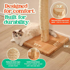 35" Solid Wood Cat Scratching Post, Stop Replacing Cheap Post | 18 lb Heavy Build, Natural Pear Tree Trunk, Beautiful Raw Look, RubberWood Base with Oak Veneer, 1-Year Free Rope Replacement