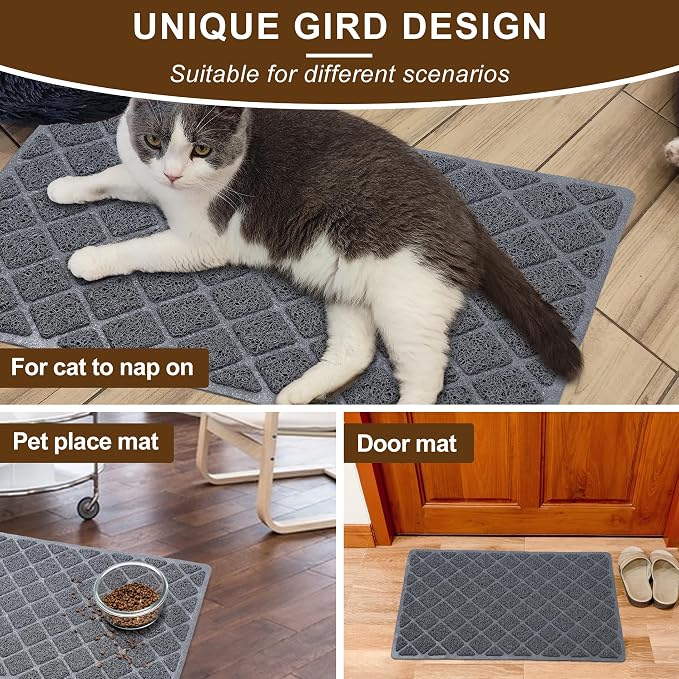 Cat Litter Box Mat,24 x 35 In,Trapping Mat Premium Durable PVC Pad,Black | Easy to Clean，Non-Slip，Urine Waterproof