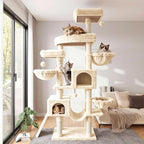SHA CERLIN 82 inch Cat Tree Tower, Multi-Level Cat Condo with Plush Perches, Sisal Scratching Posts, Hammock and Toys, Stable Cat Tower for Kittens and Adult Cats, Beige