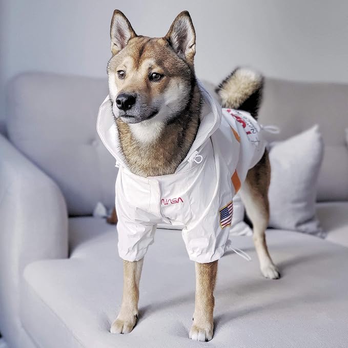 ChoChoCho NASA Raincoats, Reflective Rain Jacket Water Proof, Dog Costume, Cat & Puppy Stylish Streetwear Outfit (White, 2XL)