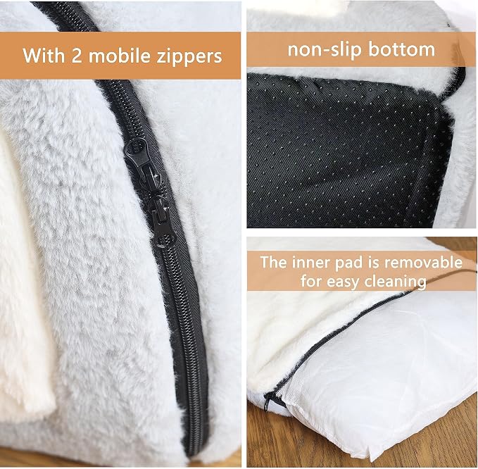 Cat Bed for Indoor Cats，Foldable cat cave，Anti-Slip & Water-Resistant Bottom，cat Houses for Indoor Cats or Small Dogs, Kitten Tent, Rabbit Bed，2 in 1 pet Bed (Grey)