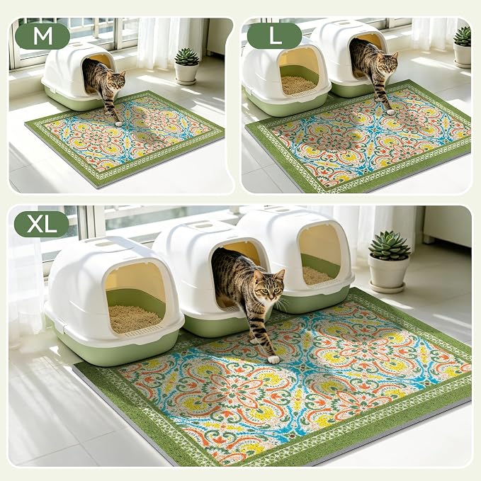 Cat Litter Mat,40"x30" High-Density PVC Cat Litters Trapping Mat, Waterproof & Non-Slip Backing, Litter Box Catcher, Soft on Kitty Paws, Easy Washable Pet Supplies Bean-Green