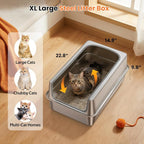 Stainless Steel Litter Box with Metal Lid and Scoop - Enclosed Metal Litter Box for Large Cats, Rust-Resistant, Odor-Control, Easy to Clean, Durable & Long-Lasting with Round Edge (XL-)