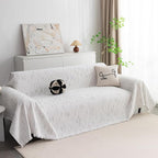 MYSKY HOME Boho Couch Cover White Sofa Covers with Tassel Farmhouse Sofa Slipcover Simple Couch Protector for Dogs Chenille Sectional Couch Covers L Shaped Couch Cushion Covers, 71"x 134"