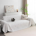 MYSKY HOME Boho Couch Cover White Sofa Covers with Tassel Farmhouse Sofa Slipcover Simple Couch Protector for Dogs Chenille Sectional Couch Covers L Shaped Couch Cushion Covers, 91"x 134"