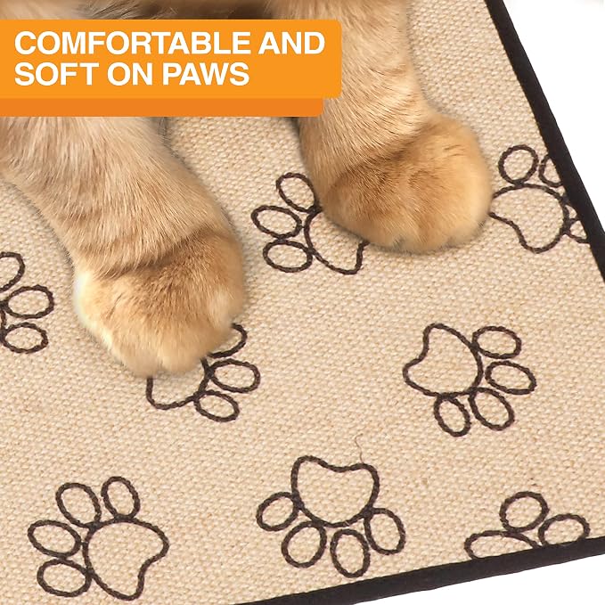 Neater Pets Jute Litter Trapping Mat, Eco-Friendly Plant-Based Material Catches Mess from Kitty Litter Box to Protect Floors, Soft on Cats Paws, Anti-Skid Backing, Easy to Clean, Paw Print, 24" x 36"