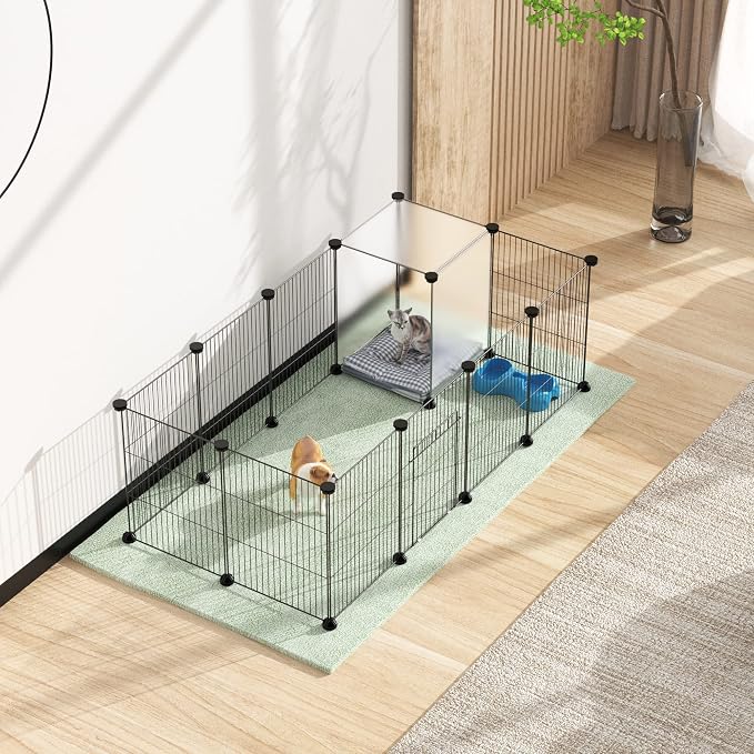 Pet Playpen, Small Animal Cage DIY Wire Fence with Door 15 Panels, Black | Portable Yard Fence for Indoor or Outdoor, for Small Animal, Puppies, Kitties, Bunny, Guinea Pigs, Turtle