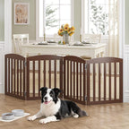 SPIRICH 96" Extra Wide 28" Tall Dog Gate Indoor, Dog Gates for Doorways, Stairs, The House, Wooden Freestanding Foldable Pet Gate, Step Over Puppy Gate, 4 Panels, Brown