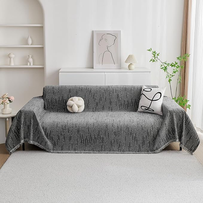 MYSKY HOME Couch Covers for Sofa, Dog Couch Cover Protector, Dark Grey Lines Sofa Covers for Sectional L Shape, Pets Couch Throw Cover Washable Durable Large Couch Cover for Dogs, Cats, 91"X118"
