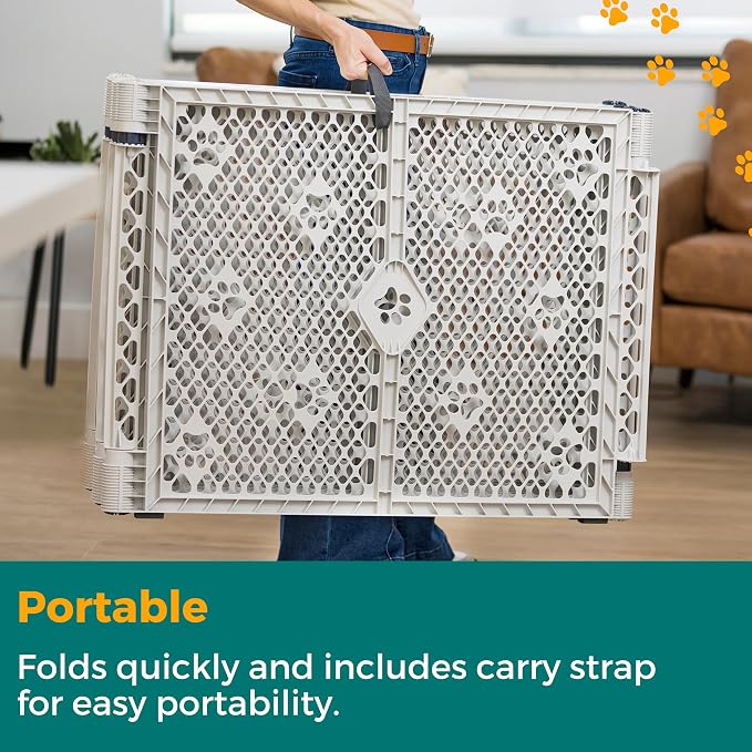 MyPet 8-Panel Paws Petyard, Gray Dog Playpen, Durable & UV-Resistant Puppy Playpen, Indoor/Outdoor Portable Dog Pen, Adjustable for Your Pet's Comfort, Friendly Design for Happy Pets